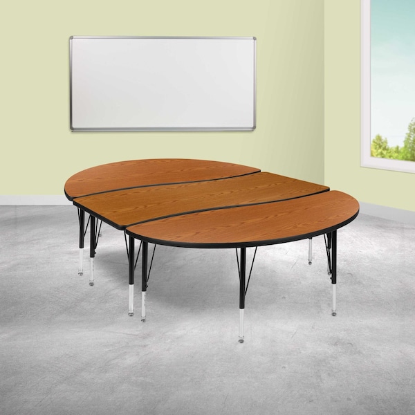 Flash Furniture Oval 60 W, 86 L, 25.25 H, Chrome, Laminate, Particleboard, Steel, Wood Grain XU-GRP-A3060CON-60-OAK-T-P-GG - main